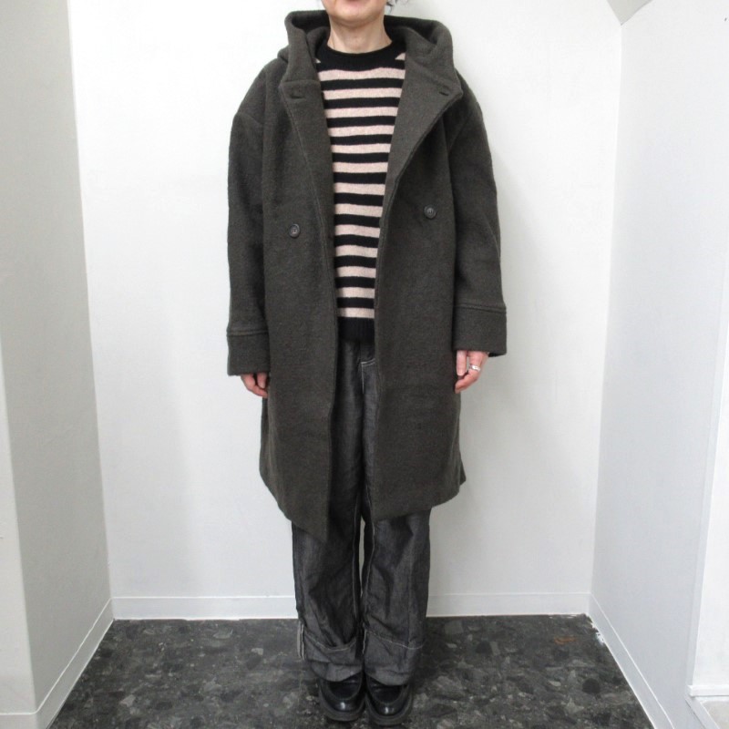 mao made 圧縮ウールダブルボタンロング丈フーディコート /BRKH38